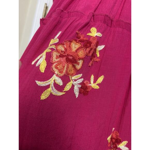 Anthropologie Fig & Flower Pink Floral Embroidered Tiered Maxi Dress Size Large - Picture 13 of 13